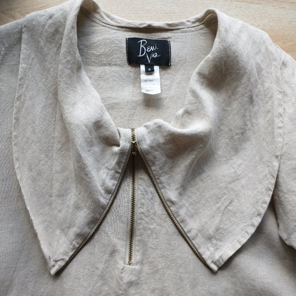 Beni Vie 100%Linen Lagenlook Tunic Top Pocket Natural Fabric Beige S Made in USA - Picture 7 of 10